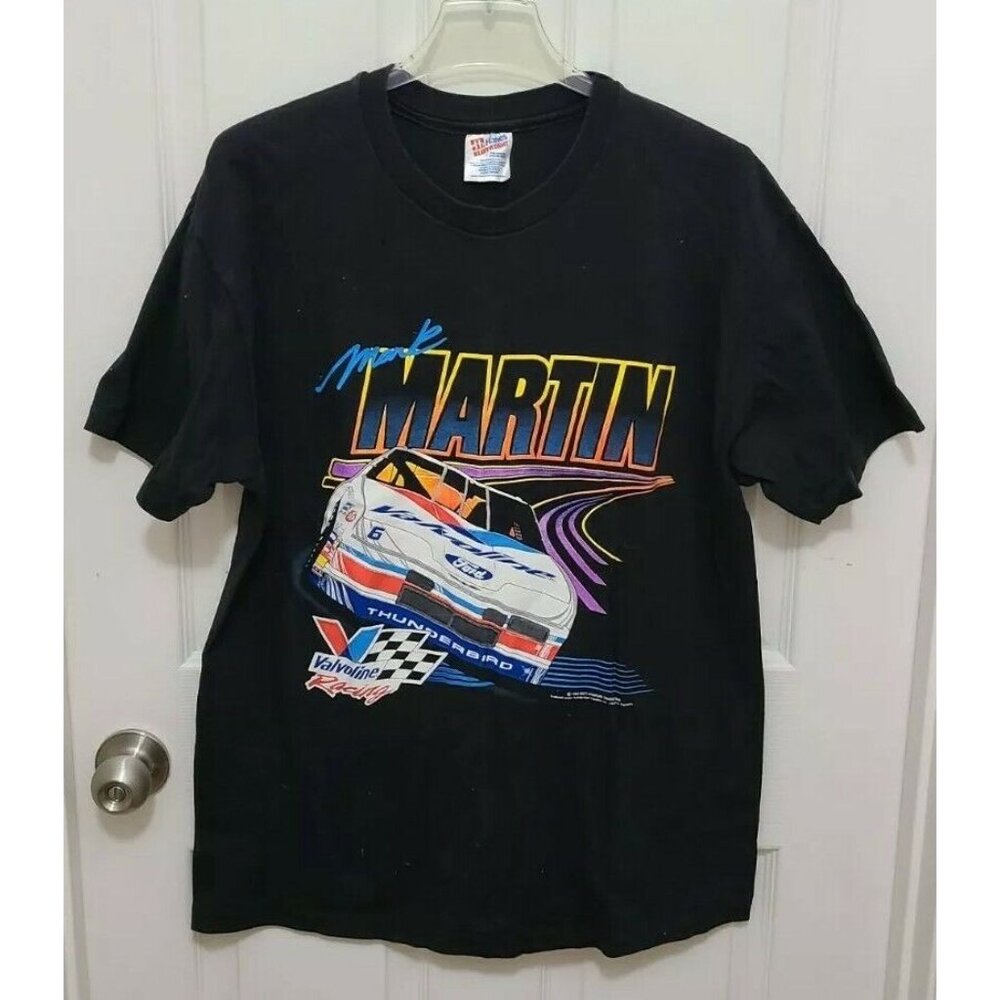 Vtg 1993 Mark Martin Nascar Short Sleeve Crew Neck T Shirt Valvoline Black Sz L‎